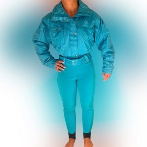 Nils Apres Snow bib Ski Suit sz 4 blue/turquoise Retro/vintage Onsie Jumpsuit